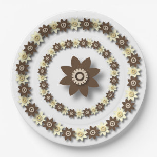 Prato De Papel Castanho e Creme Floral