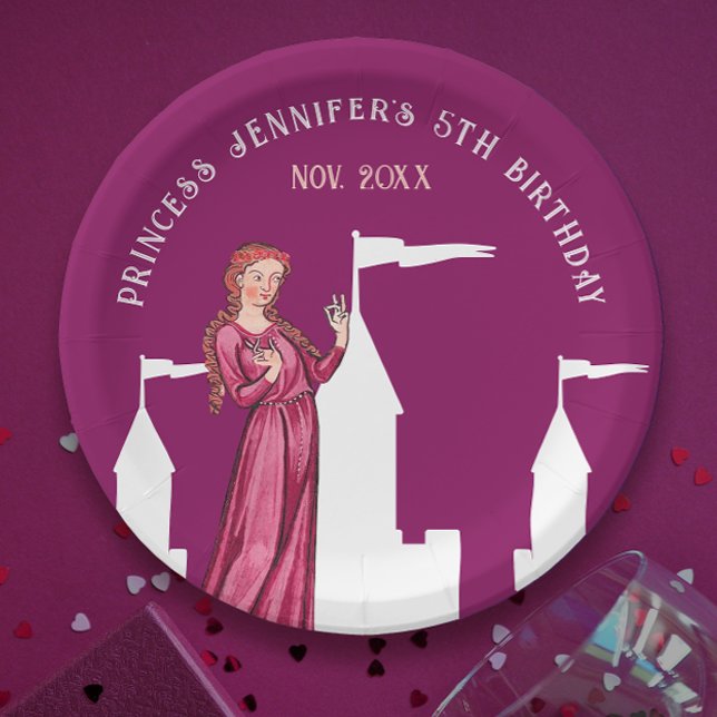 Prato De Papel Castelo da Princesa Rosa Escura-Escura na moda Med (Criador carregado)