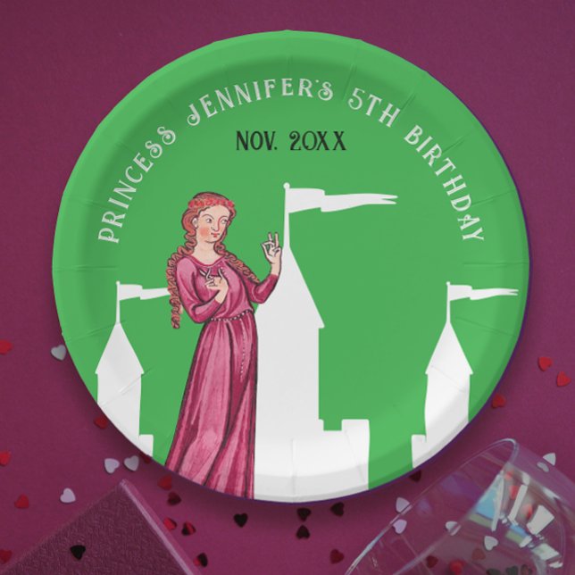 Prato De Papel Castelo de Conto de Fadas da Princesa Rosa e Verde (Criador carregado)
