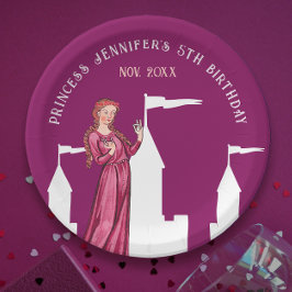 Prato De Papel Castelo de Princesa Rosa Escuro Medieval Feminino