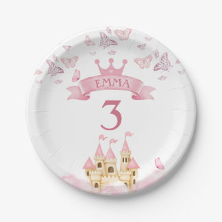 Prato De Papel Castelo dos Sonhos Princesa Rosa Butterfly