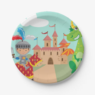 Prato De Papel Castelo e dragão pequenos do cavaleiro