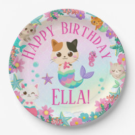 Prato De Papel Cat Meowmaid Sereid Girl Festa de aniversário