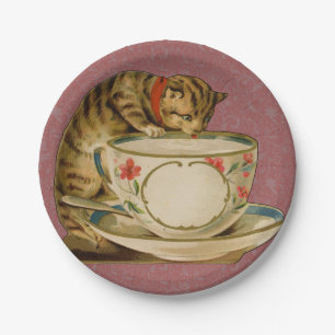 Prato De Papel Cat Teacup Cute Vintage Victorian