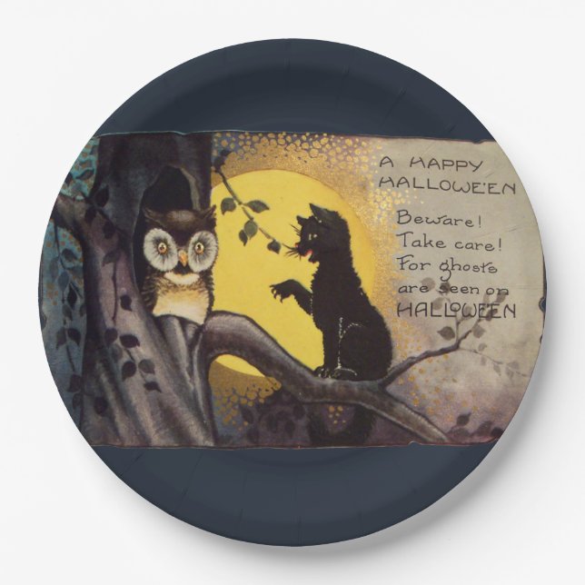 Prato De Papel Cat Warning Owl Plates (Frente)