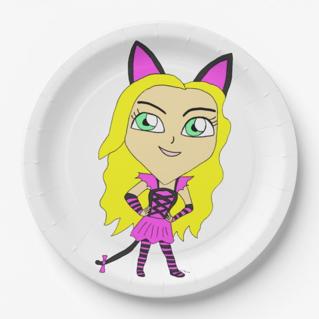 Prato De Papel catgirl chibi (Frente)