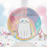 Prato De Papel Caticorn Cat Miow-Gical Birthday Kid<br><div class="desc">Linha de aniversário mágica de erva-doce para garotas em qualquer idade. Arco-íris bonito, pastel com unicórnio de gato e estrelas. Outros suprimentos de terceiros também disponíveis. Tudo editável!</div>