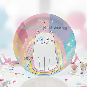 Prato De Papel Caticorn Cat Miow-Gical Birthday Kid