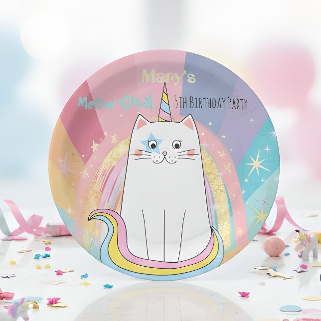 Prato De Papel Caticorn Cat Miow-Gical Birthday Kid (Criador carregado)