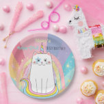 Prato De Papel Caticorn Cat Miow-Gical Birthday Kid<br><div class="desc">Linha de aniversário mágica de erva-doce para garotas em qualquer idade. Arco-íris bonito,  pastel com unicórnio de gato e estrelas. Outros suprimentos de terceiros também disponíveis. Tudo editável!</div>