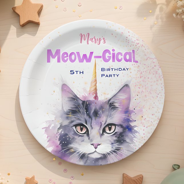 Prato De Papel Caticorn Meow-Gical Birthday (Criador carregado)