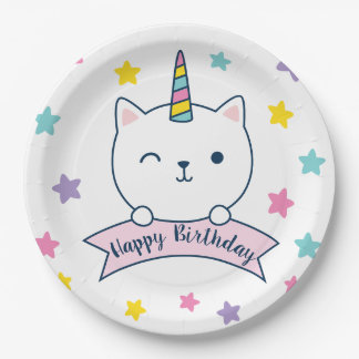Prato De Papel Caticórnio | Feliz Aniversário