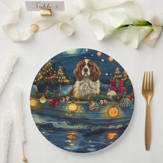 Prato De Papel Cavalier King Charles Christmas Voyage (Casamento)
