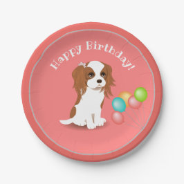 Prato De Papel Cavalier King Charles Spaniel Pink Feliz Aniversár