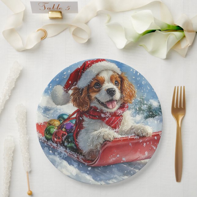 Prato De Papel Cavalier King Charles Spaniel Trenó de Natal (Casamento)