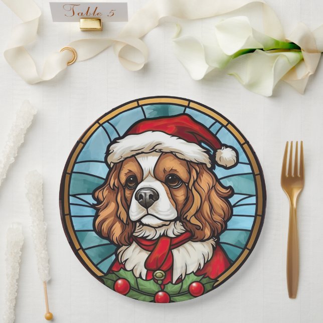 Prato De Papel Cavalier King Charles Spaniel Vidro Natal (Casamento)