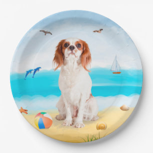 Prato De Papel Cavalier King Dog em Beach