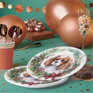Prato De Papel Cavalier King Wreath Festivo Pup