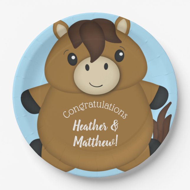 Prato De Papel Cavalo Chá de fraldas Blue Boy (Frente)