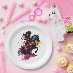 Prato De Papel Cavalo de cavalaria de guerra na aquarela