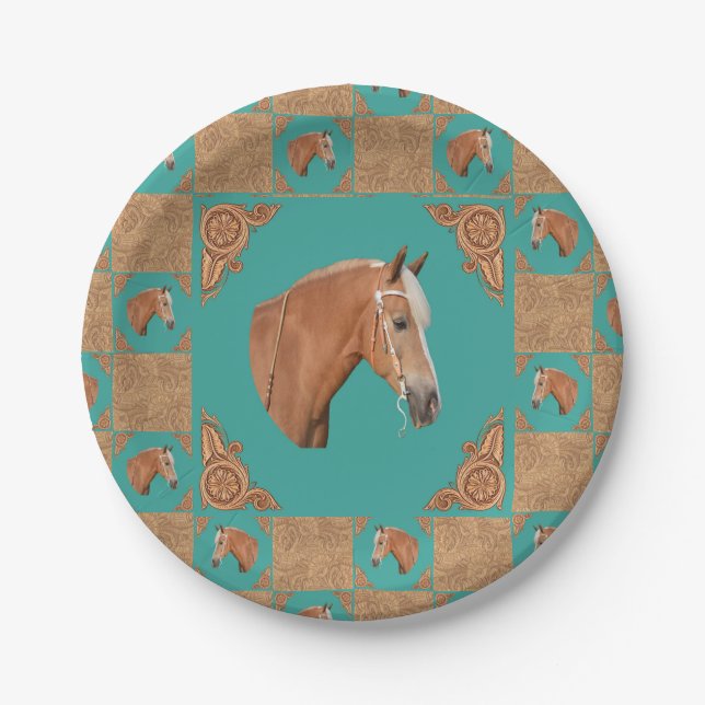 Prato De Papel Cavalo do Palomino com partido ocidental do (Frente)