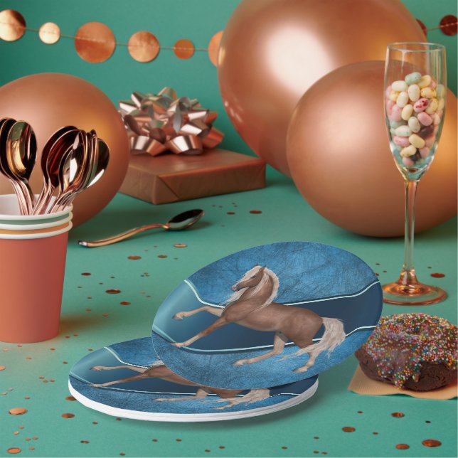 Prato De Papel Cavalo do Partido Ocidental em Fundo Azul (Múltiplo)