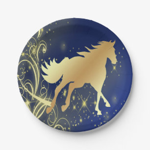 Prato De Papel Cavalo Dourado do Partido Ocidental em Placas Azui