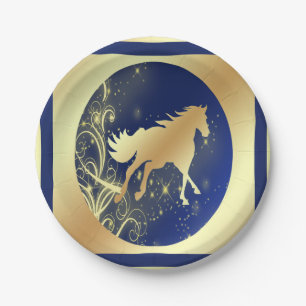 Prato De Papel Cavalo Dourado do Partido Ocidental em Placas Azui
