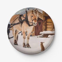 Prato De Papel Cavalo e coelhos de conversa fazenda