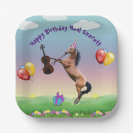 Prato De Papel Cavalo Jogando Violino Aniversário