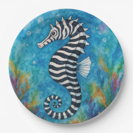 Prato De Papel Cavalo-marinho Zebra em Aquarela
