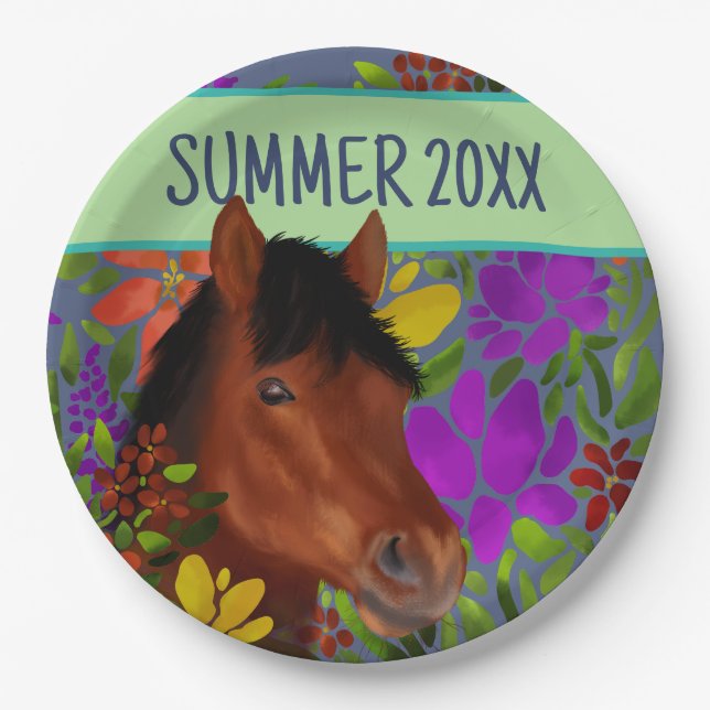 Prato De Papel Cavalo Marrom do Ventilador Equestre (Frente)