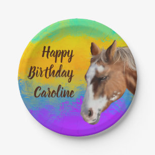 Prato De Papel Cavalo Palomino de Aniversário