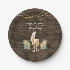 Prato De Papel Cavalo Personalizado, Flores, Madeira Rústica Aniv