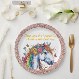 Prato De Papel Cavalo Whimsso Rainbow Floral Equestre Aniversário