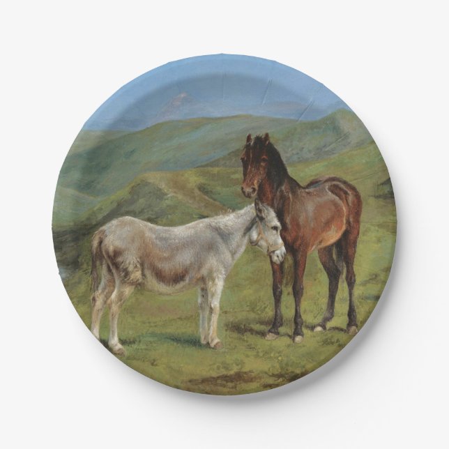 Prato De Papel Cavalos de Cinza clara num campo (Equine Fazenda A (Frente)