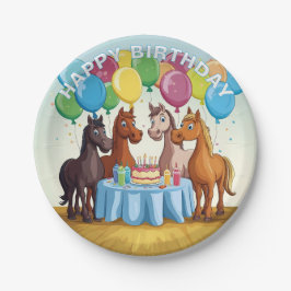 Prato De Papel Cavalos Felizes Aniversário