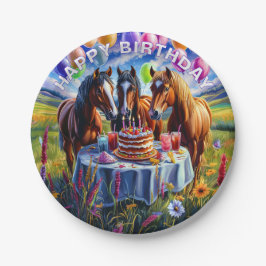 Prato De Papel Cavalos Felizes Aniversário