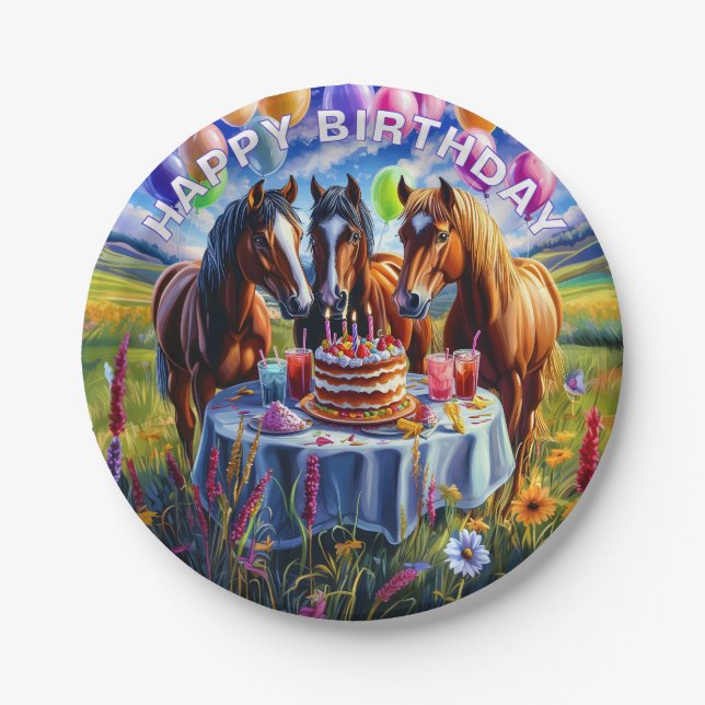 Prato De Papel Cavalos Felizes Aniversário (Frente)