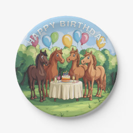 Prato De Papel Cavalos Felizes Aniversário