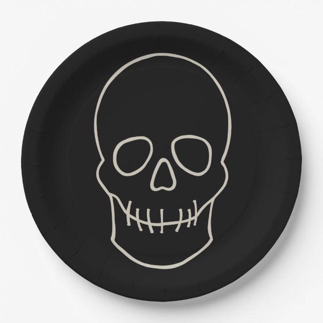 Prato De Papel Caveira - Preto-Bato e Branco-Osso (Frente)