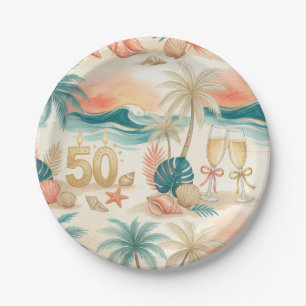 Prato De Papel Celebração de Aniversário de 50 anos Tropical Dour