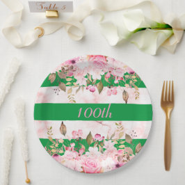 Prato De Papel Celebração de Aniversário Greve Rosa Verde Floral
