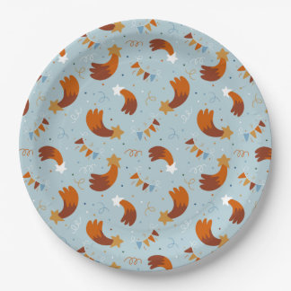 Prato De Papel Celebração de Estrela e Confetti Azul Claro