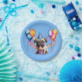 Prato De Papel Celebração de Festa de aniversário Fawn Pug