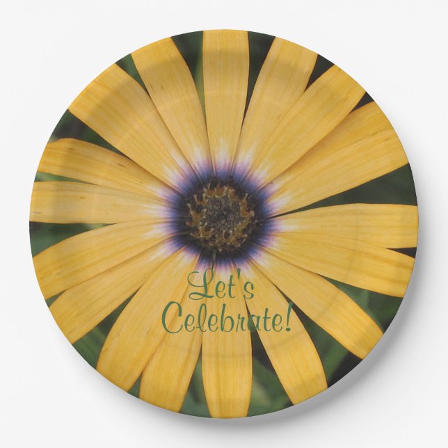Prato De Papel Celebração de Vamos de margarida amarela (Frente)