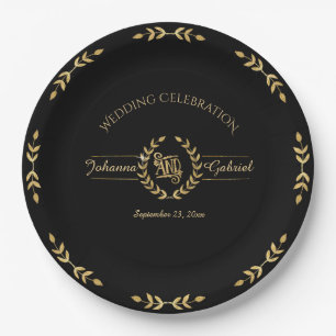 Prato De Papel Celebração do Casamento Laurel Leaf Wreath Dourada