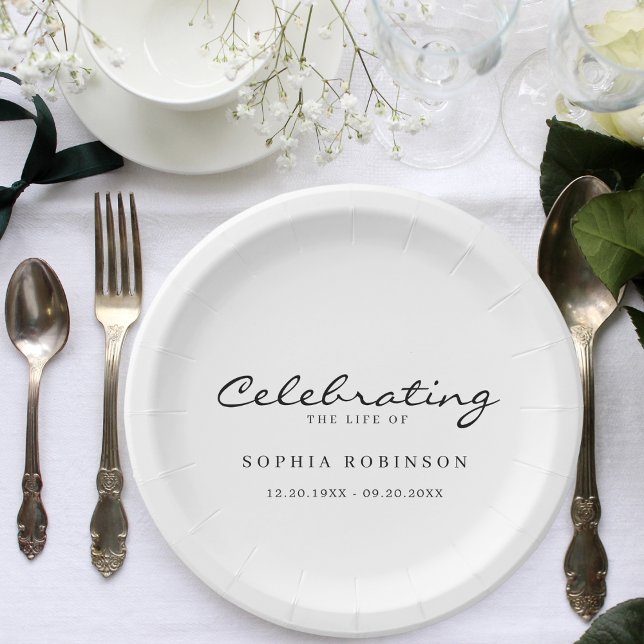 Prato De Papel Celebração do Funeral de Script Elegante da Vida (Criador carregado)
