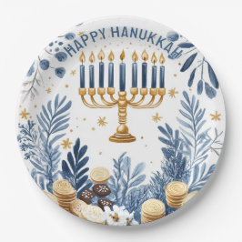 Prato De Papel Celebração do Hanukkah em Aquarela