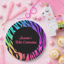 Prato De Papel Celebração Selvagem do Impressão Rainbow Tiger